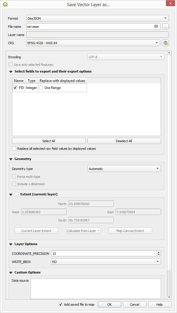 export shapefile to geojson